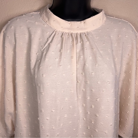 1X PASTEL PINK DOT TEXTURE BLOUSE MOCK NECK HALF SLEEVE - Picture 5 of 10